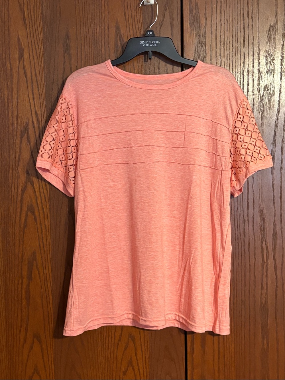 Simply Vera Vera Wang Coral Lace-Sleeve Short Sleeve Tee